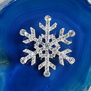 Festive Ice Crystal Rhinestone Six Pointed Snowflake Brooch Pin